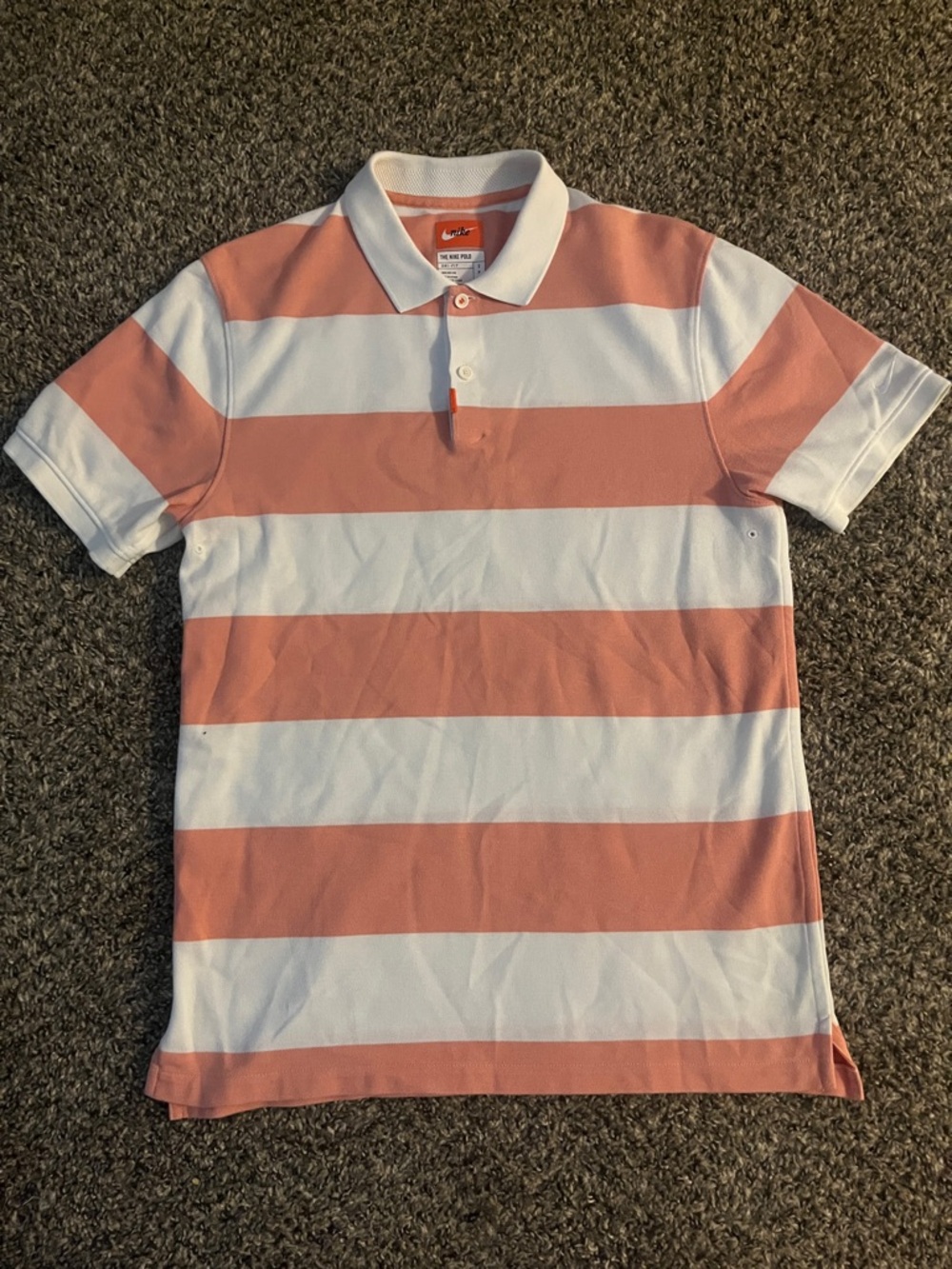 Nike Men’s Coral and White Wide-Stripe Polo